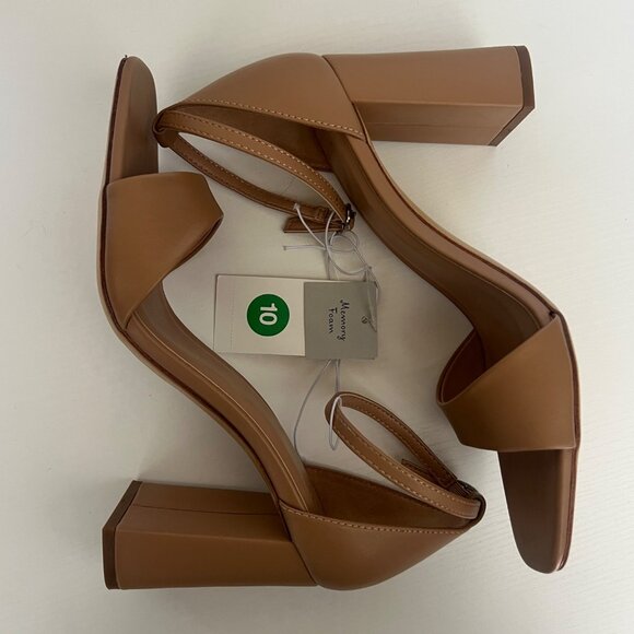 A New Day Tan Block Heel Sandals Ankle Strap & Square Toe Design Size 10 - Picture 2 of 9